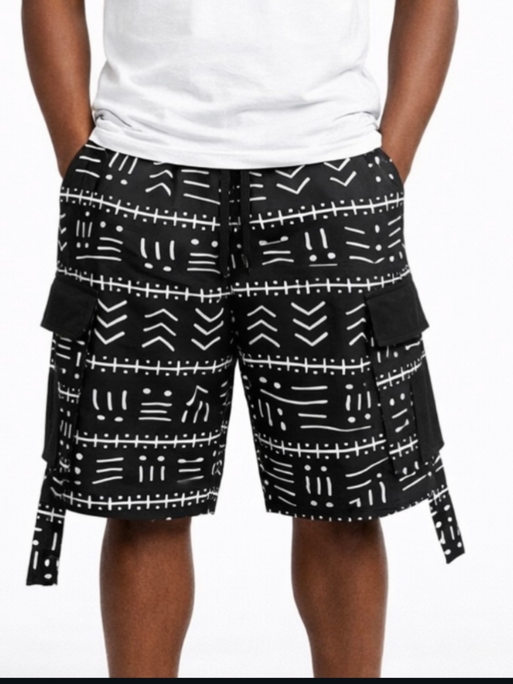 Unisex African Print (Ankara) Cargo Shorts in Black & White